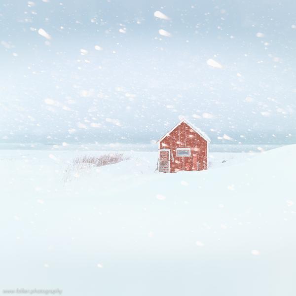 snow, snowfall, Lofoten, Norway, cabin, pastel