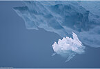 This fine-art photograph shows a minimalistic detail of a small iceberg in front of the reflection of a bigger iceberg. Picture was taken at the Sermilik fjord in East-Greenland.