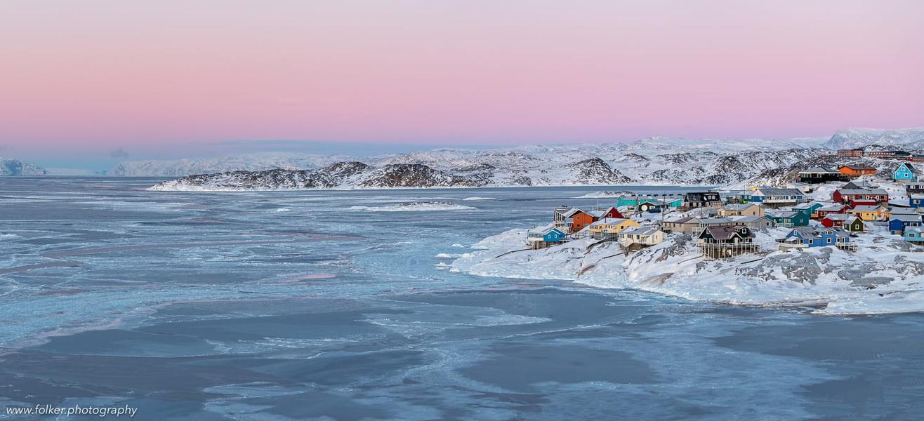 unset, boat, Greenland, icebergs, Disko bay, winter
