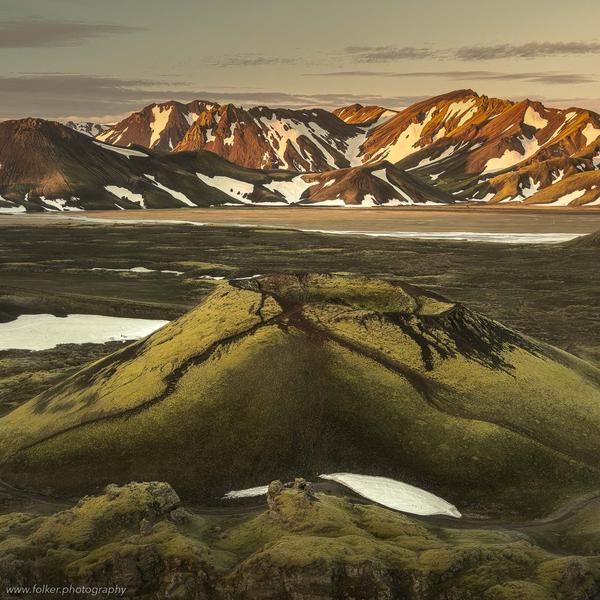 Midnight, Landmannalaugar, Iceland, crater
