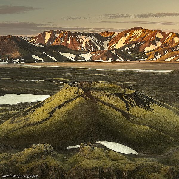 Midnight, Landmannalaugar, Iceland, crater