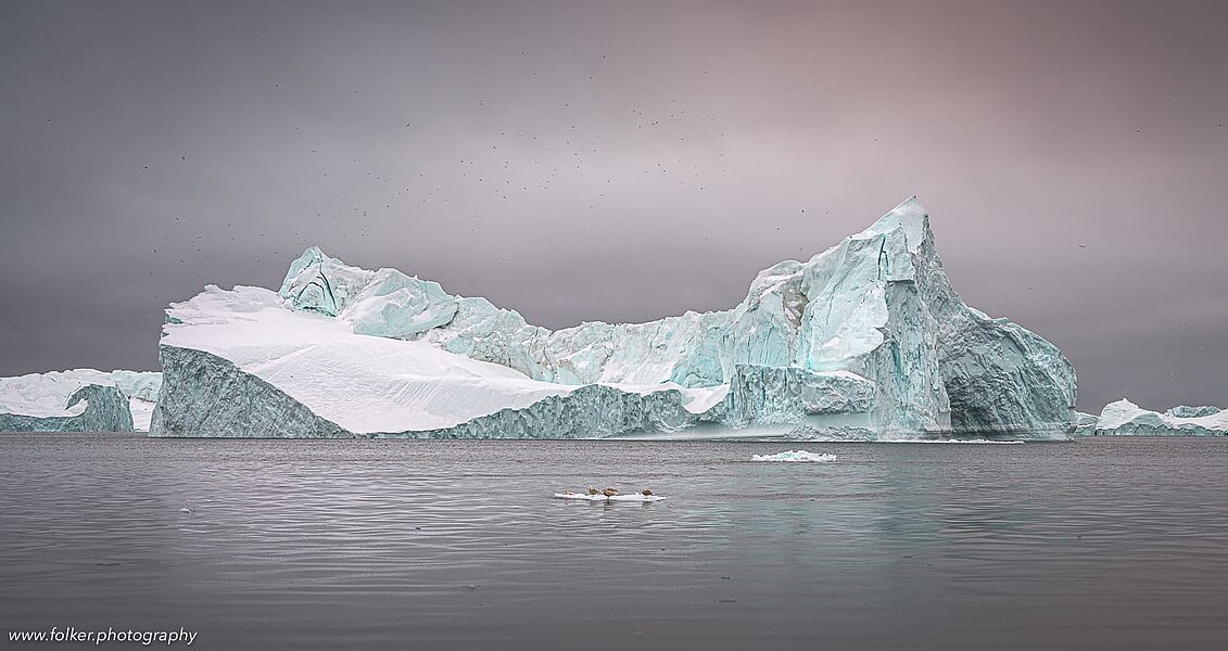 unset, boat, Greenland, icebergs, Disko bay, winter