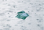 This fine-art photograph showing a minimalistic detail of a small iceberg surrounded by water drops from rain. Picture was taken at the Sermilik fjord in East-Greenland.