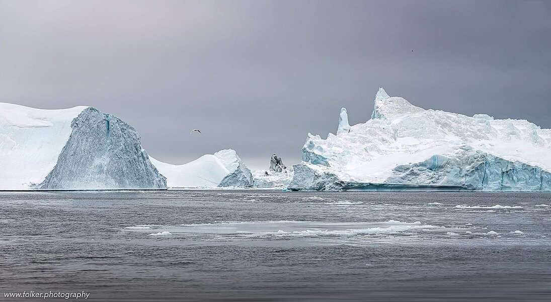 unset, boat, Greenland, icebergs, Disko bay, winter