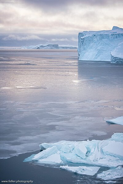 unset, boat, Greenland, icebergs, Disko bay, winter