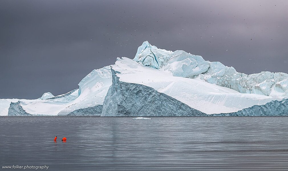 unset, boat, Greenland, icebergs, Disko bay, winter