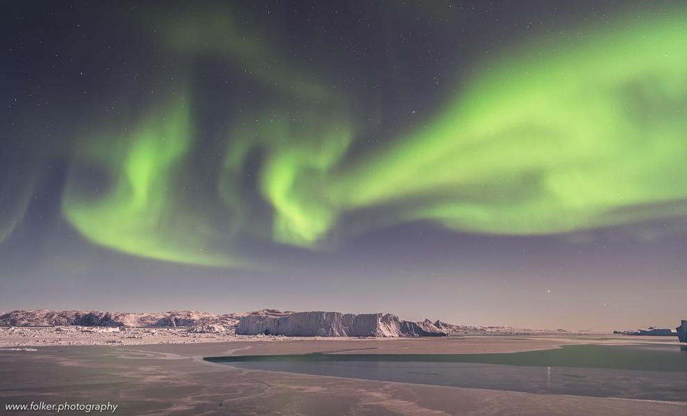 Greenland, Disko Bay, Iceberg, Aurora, Northern lights