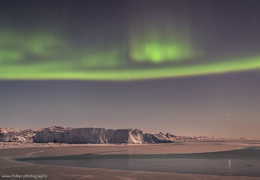 Greenland, Disko Bay - Aurora in bright moonlight