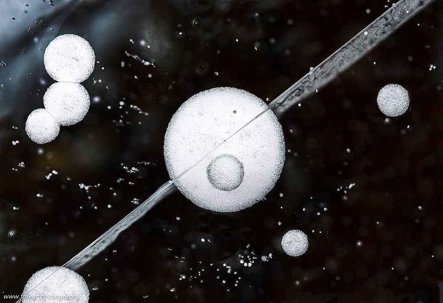 Methane bubbles in ice, Lake Baikal