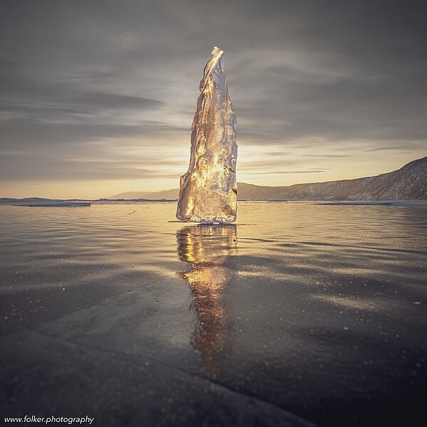 Ice on Ice. And the sun behind. Lake Baikal, Siberia