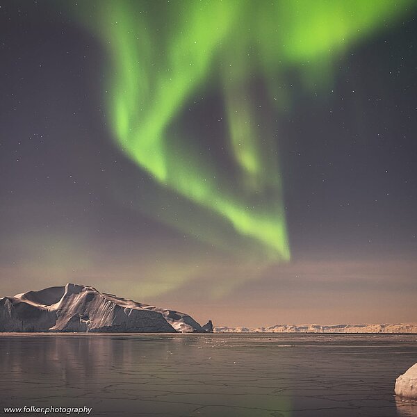 unset, boat, Greenland, icebergs, Disko bay, winter