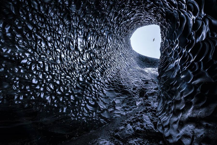 Iceland, ice cave, black ice