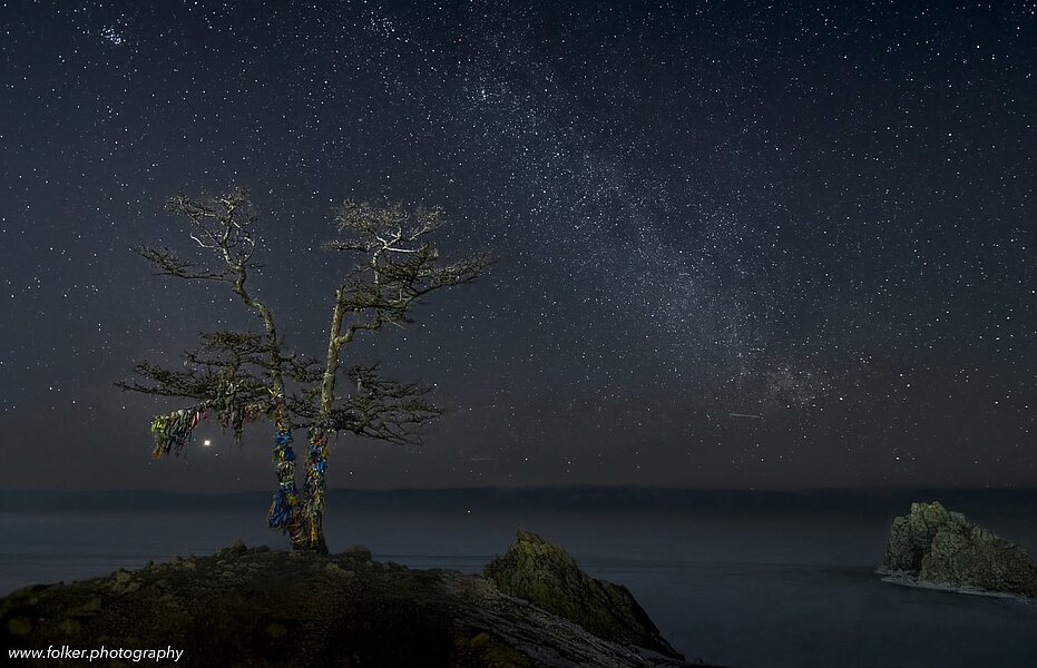 Shaman Rock at night, next Khuzhir, Lake Baikal