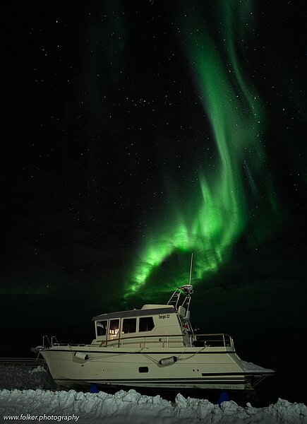 unset, boat, Greenland, icebergs, Disko bay, winter